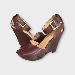 Nine West Floyd LT Brown Wedge Heels Open Toe Ankle Strap Size 9.5 NEW